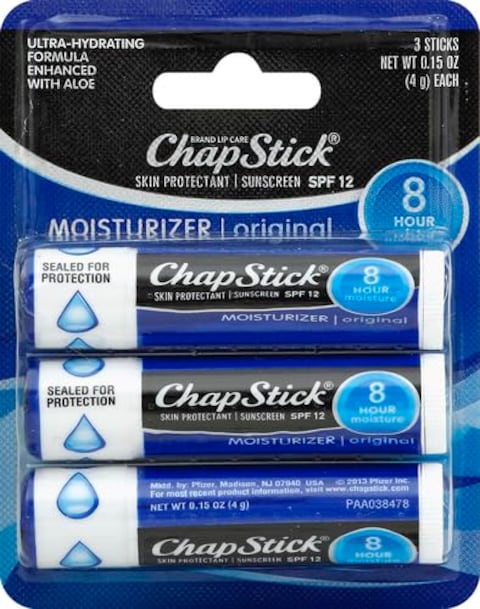 ChapStick Moisturizer Original Lip Balm Tubes, SPF 15 and Skin Protectant - 0.15 Oz, 3 Count (Pack of 2)
