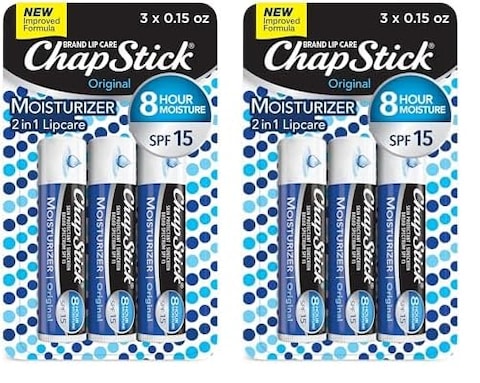 ChapStick Moisturizer Original Lip Balm Tubes, SPF 15 and Skin Protectant - 0.15 Oz, 3 Count (Pack of 2)