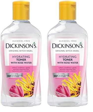 Dickinson's Enhanced Witch Hazel Hydrating Toner with Rosewater, Alcohol Free, 98% Natural Formula, 16 Fl Oz (Pack of 2)