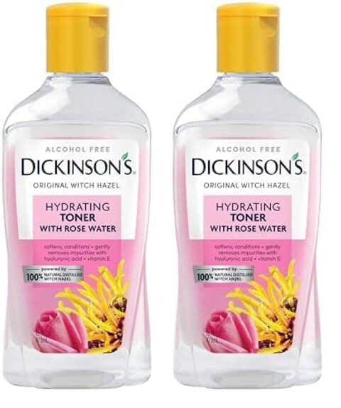 Dickinson&#39;s Enhanced Witch Hazel Hydrating Toner with Rosewater, Alcohol Free, 98% Natural Formula, 16 Fl Oz (Pack of 2)