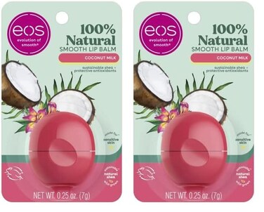 eos 100% Natural Lip Balm- Coconut Milk, All-Day Moisture, Made for Sensitive Skin, Lip Care Products, 0.25 oz (Pack of 2)
