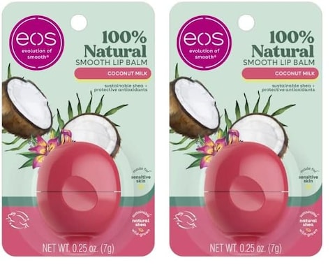 eos 100% Natural Lip Balm- Coconut Milk, All-Day Moisture, Made for Sensitive Skin, Lip Care Products, 0.25 oz (Pack of 2)