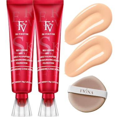 FV 2 Pack Hydrating Liquid Foundation Makeup, Waterproof &amp; Lightweight, Natural Finish with Medium Coverage, Ideal for Dry and Normal Skin (Nourishing Classic Ivory)