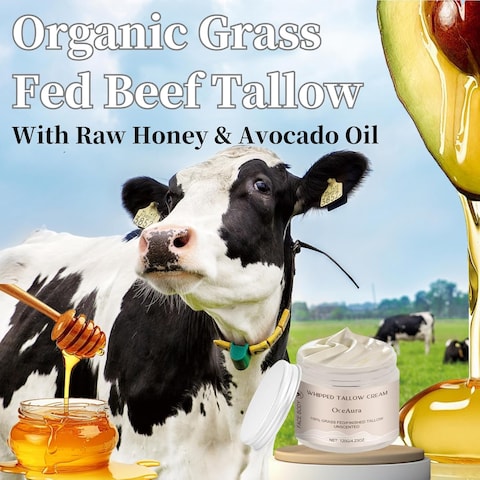 Grass Fed Beef Tallow - Tallow and Honey Balm - Moisturizing Beef Tallow for Skin - Tallow Face Moisturizer - Firming Body Butter for Women - Beef Tallow for Face - Beef Tallow Moisturizer