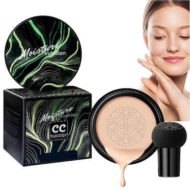 Mushroom Head Air Cushion CC Cream Foundation, Moisturizing BB Cream Face Makeup Foundation Long-Lasting Coverage of Blemishes, Matte Even Skin Tone Nude Makeup Base Primer (01# Lvory)