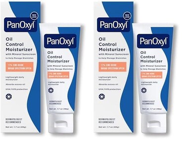 PanOxyl AM Oil Control Moisturizer, NEW Sheer Formula, Absorbs Excess Oil and Reduces Shine, with Mineral Sunscreen for Acne Prone and Oily And All Skin Tones - 1.7 oz (Pack of 2)