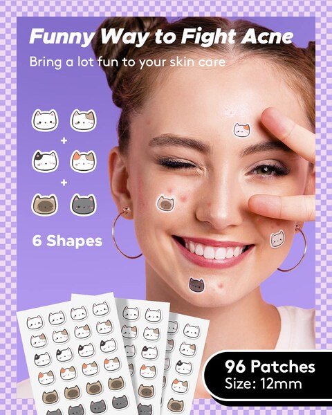 LitBear Acne Patch Pimple Patch, Cat Shaped Acne Absorbing Cover Patch, Hydrocolloid Acne Patches For Face Zit Patch Acne Dots, Tea Tree Oil &amp; Salicylic Acid, 96 Patches, 12mm