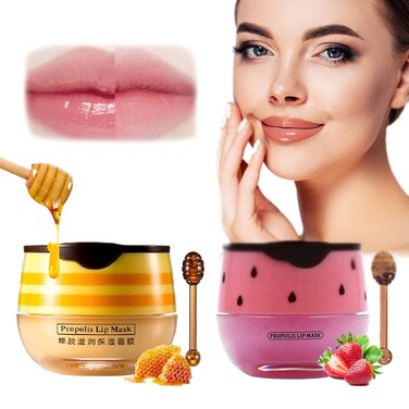 Balm Lip Balm Honey Pot, Propolis Lip Balm, Strawberry Mask, Moisturizing Lip Balm Sleeping Lip Mask Hydrating, Lip Scrubs Exfoliator