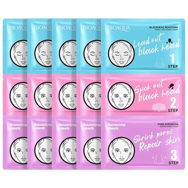 BIOAQUA Blackhead Removing 3-Step Nasal Mask Cleansing Pore Shrinking Serum Moisturizing Smooth Whiteheads Nose Patches (7g+7g+7g) x5pcs