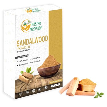 Herbs Botanica Chandan Sandalwood Powder Natural 2 oz For Skin, Face Pack, Face Mask, Worship Tilak, Auspicious Occasions 100% Natural, Soothing, Cleansing, Wrinkles