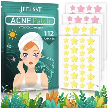 Acne Pimple Patch 112 Counts, Invisible Hydrocolloid Yellow &amp; Pink Star-Shaped Acne Patch with Tea Tree Oil &amp; Calendula Oil, Acne Spot Healing Patch Zit Patches for Face