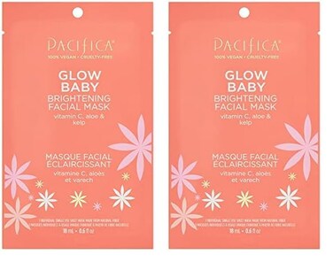 Pacifica Beauty, Glow Baby Brightening Face Mask, Sheet Mask, Skincare, Vitamin C, Aloe, Kelp, Brightening, Glowing Skin, Dullness, Fine Lines, Dark Spots, Dry Skin, Vegan &amp; Cruelty Free (Pack of 2)