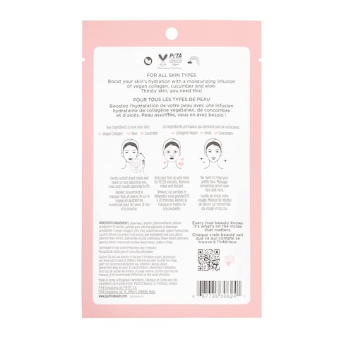 Pacifica Beauty, Vegan Collagen Hydrate &amp; Plump Face Mask, Sheet Mask Set, Skincare, Moisturizer, Hydrated Dewy Skin, Cucumber &amp; Aloe, For Dry &amp; Aging Skin, 2 Pack, Vegan