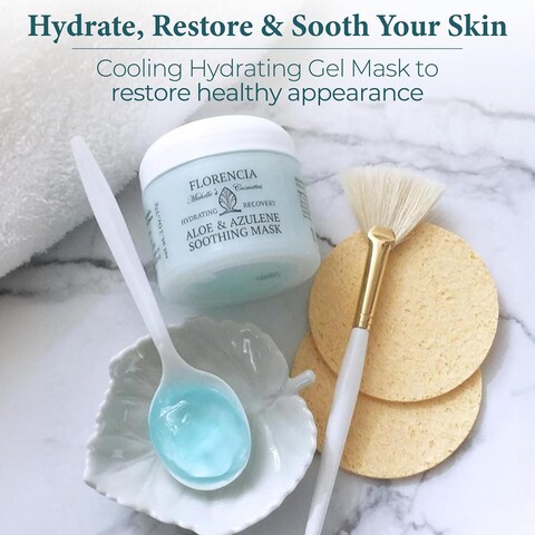 Florencia Aloe &amp; Azulene Hydrating Gel Mask - Oil-Free Hydration for Dry, Dehydrated Skin - Soothing Recovery Mask with Hyaluronic Acid, Green Tea, Aloe &amp; Azulene, 2 oz