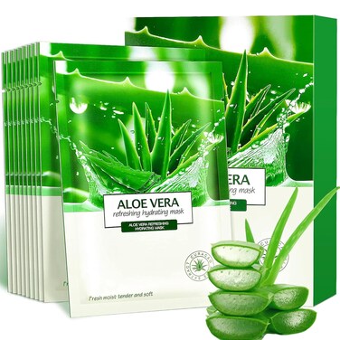 Aloe Vera Hydrating Face Masks,Aloe Mask Skincare Moisturizing Facial Sheet Mask for Dry,Oily,Sensitive Skin Face Mask,Soothing Facial Masks for Women Skin Care Sheet Masks for Face,Pack of 10