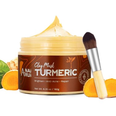 ANAI RUI Turmeric Clay Mask, Vitamin C Facial Mask with Turmeric &amp; Kaolin Clay, Cleasning Mask for Acne, Pores, Radiant &amp; Smooth Skin, 6.35 oz