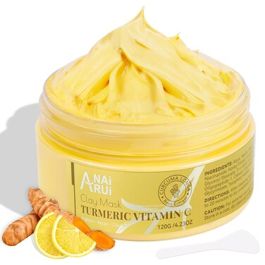ANAI RUI Turmeric Vitamin C Clay Mask, Vitamin C Clay Facial Mask for Blackheads, Pores, Wrinkles, Fine Lines, Hydrating, Clarifying, Cleansing, 4.23 OZ
