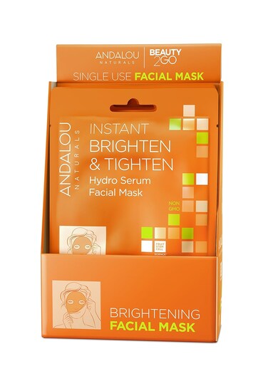Andalou Naturals Instant Brighten and Tighten Hydro Serum Facial Mask, Single Face Mask, 0.6 Ounce (Pack of 6)