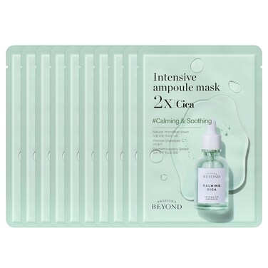 BEYOND Intensive Ampoule Mask 2X Cica with Centella Asiatica for Soothing/Moisturizing Care for Irritated and Sensitive Skin - Hypoallergenic Calming Facial Sheet Masks