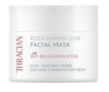 Thracian Bio Rosa Damascena Facial Mask, Natural Gentle Cleansing Clay Mask with Zinc and Bio Bulgarian Rose Water for Blackheads, Acne, Large Pores, Oily Skin, 100 ml, 3.4 Fl Oz