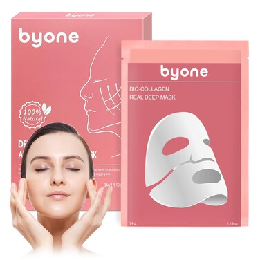BYONE Bio-Collagen Face Mask - Deep Hydrating &amp; Anti-Aging Overnight Face Mask - Korean Skincare for Women - Firming, Moisturizing &amp; Brightening - 4-Pack