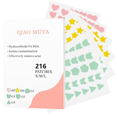 QIAOMU anti-acne patch can cover facial blemishes, suitable for facial spots and acne marks, 6 patterns of star patches 216 pieces