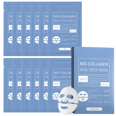 12 Packs Collagen Face Mask Bio-Collagen Real Deep Mask Collagen Night Wrapping Mask Collagen Overnight Mask Keep Shrink Pores, Keep Skin Hydrated, Smooth, And Bright White (12 Pcs/Box)