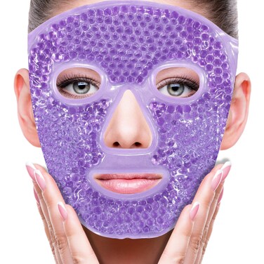Face Eye Mask Ice Pack for Reducing Puffiness, Bags Under Eyes, Puffy Dark Circles, Migraine,Hot/Cold Pack with Soft Plush Backing (Purple #22)