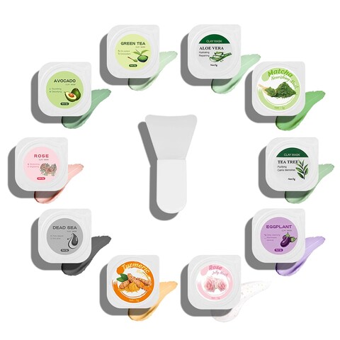 ClayCo! 10 Piece Clay Mask Variety Kit for Men &amp; Women Facial and Skin Care, Clay Face Mask Set (Rose, Rose Jelly, Matcha, Turmeric, Dead Sea, Green Tea, Aloe Vera, Avocado, Eggplant, Tea Tree)
