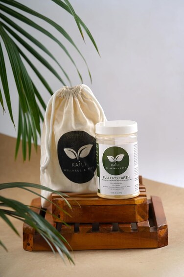 KAILI WELLNESS &amp; MORE 100% Natural Bentonite Clay Kit, 8oz + 2oz Fuller's Earth (Multani Mitti) for DIY Face Pack, Hair Mask &amp; Body Detox, with Accessories, 25% Extra, White