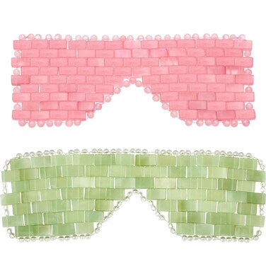 Hicarer 2 Pcs Jade Eye Mask Rose Green Jade Stone Eye Mask Facial Cooling Mask for Alleviate Puffiness Massage Relax Wrinkles Relieve Migraine Meditation Beauty