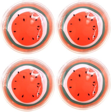 Reusable Gel Eye Ice Pack, Round Eye Cold Pads, Cooling Eye Masks for Eye Strain, Eye Swelling, Eye Redness, Puffy Eyes, Dark Circles, Smooth Fine Lines, and Eye Recover Surgery (Watermelon ＆ 4PCS)