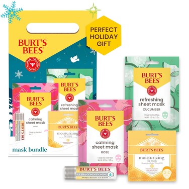 Burt&rsquo;s Bees&reg; Mask Bundle Gift Set; Moisturizing Lip Mask, Ultra Conditioning Lip Balm, Refreshing Sheet Mask, Calming Sheet Mask; Festive Packaging; 1 Gift Set