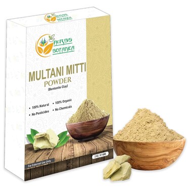 Herbs Botanica Multani Mitti Powder Earth Clay Mask 100% Pure Bentonite and Kaolin Clay for Skin Care, Indian Healing and Deep Cleansing &ndash; 2 oz Kaolin Clay Indian Deep Pure Grade Cleansing