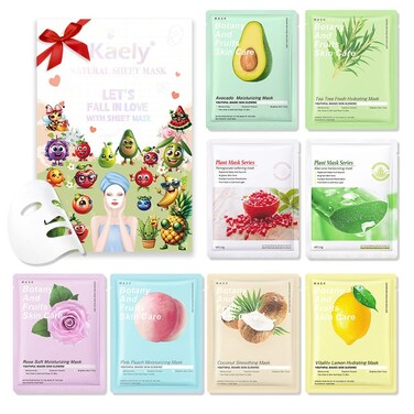 Face Masks, Honey Pomegranate Aloe Tea Tree Avocado Vitamin C Coffee Ginseng 8 Pieces Set Facial Masks, Nourish Moisturizing Types Natural Spa Face Mask for Women Men and Girls Daily Care