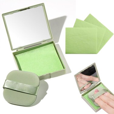 Oil Blotting Sheets for Face with Mirror and Puff,300 Sheets Face Oil Absorbing Sheets, Oil Control Paper,Absorb Excess Oil, Makeup Friendly