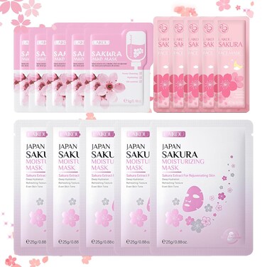 Sakura Face Mask Skin Care - 15 Pack Korean Face Mask Set Clean Pore, Hydrating &amp; Soothing, Facial Mask Sheet Masks Kit - Clay Mud Mask &amp; Sleeping Mask, Hydrating Face Masks Day &amp; Night Skin Care