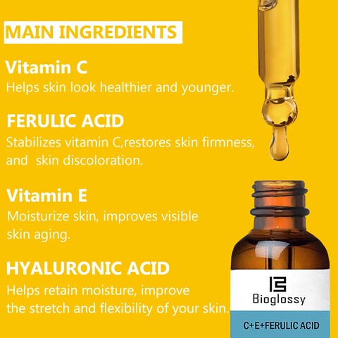 Vitamin CE Ferulic Acid Serum 20% Vitamin C Serum + Vitamin E &amp; Hyaluronic Acid - Skin Moisturizer Face Dark Spot Corrector and Anti Aging 30ml / 1 fl.oz