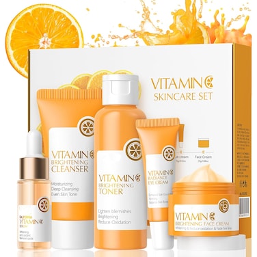 Vitamin C Skincare Set, 5Pcs Skin Care Sets for Women, Facial Kit, Vitamin C Face Skin Care Kit With Cleanser, Toner, Face Serum, Eye Cream, Cream, Long-Lasting Moisturizing Skincare Set