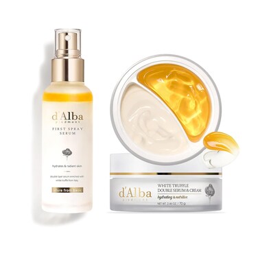 d'alba Piedmont White Truffle First Spray Serum and White Truffle Double Serum &amp; Cream, Face Moisturizer, Non Comedogenic, Suitable for All Skin Types (100ml, 70g)