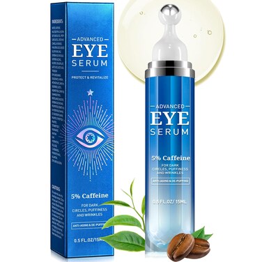 Eye Serum for Dark Circles and Puffiness - 5% Caffeine Under Eye Cream Anti Aging, with Retinol Hyaluronic Acid Niacinamide, Eye Serum for Eye Bags with 360&deg; Eye Roller Ball for Women &amp; Men