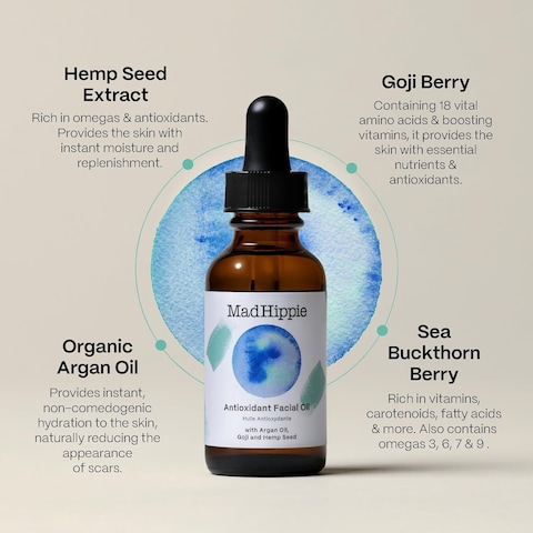 Mad Hippie Antioxidant Facial Oil with Vitamin C from Botanical Extracts, Non-Comedogenic Face Moisturizer, 1.02 Oz
