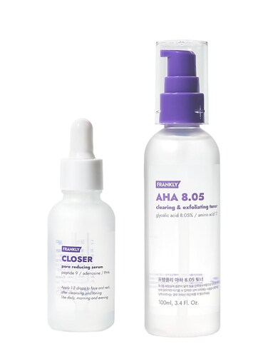FRANKLY Pore-Perfecting Duo : Closer Serum &amp; AHA 8.05 Toner   Pore Minimizer, Anti-Aging, Glycolic Acid &amp; Peptide Formula   Smooths Skin Texture &amp; Boosts Radiance   Korean Skincare Set