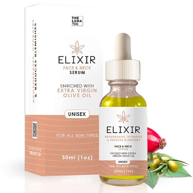 THE LUNATIC ELIXIR Neck and Face Serum - Hydrating Serum with Olive Oil Rosehip Oil Acne Soothing Facial Serum Anti Aging Serum 1 oz/30mL