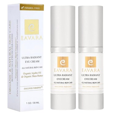 Organic Anti Aging Eye Cream for Dark Circles and Puffiness, Natural Under Eye Serum with Hyaluronic Acid, Jojoba Oil, Vitamin E, and Aloe Vera, Helps Reduce Fine Lines &amp; Wrinkles (Pack of 2)