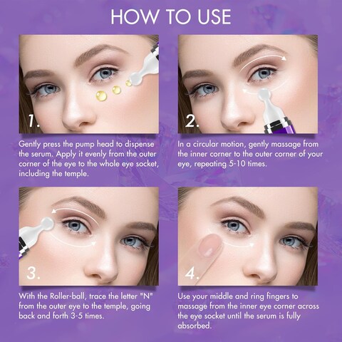 8% Caffeine Eye Cream &amp; Under Eye Serum for Dark Circles and Puffiness Eye Care Eye Roller Serum with 360&deg; Massage Ball Eye Treatment Serum Under Eye Roller Cream for Women Reduce Wrinkles Fine Lines