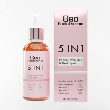 Geo Facial - Serum 5 in 1 - Facial serum with hialuronic acid, vitamin E, Vitamin C, Collagen, Niacinamide avoid acne, dark spots, correct skin tone, maximum hidration