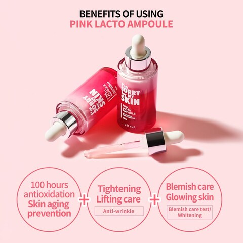 I&#39;M SORRY FOR MY SKIN Facial Skin Ampoule, Korean Skin Care Serum for Face with Centella Asiatica and Hyaluronic Acid, Moisturizing &amp; Glowing Effect (Pink Lacto Ampoule)