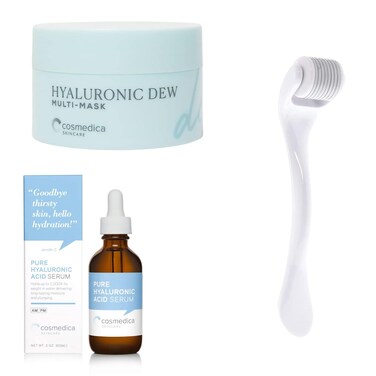 Cosmedica Hyaluronic Acid Dew Mask + Hyaluronic Acid Serum+ Microneedling Roller
