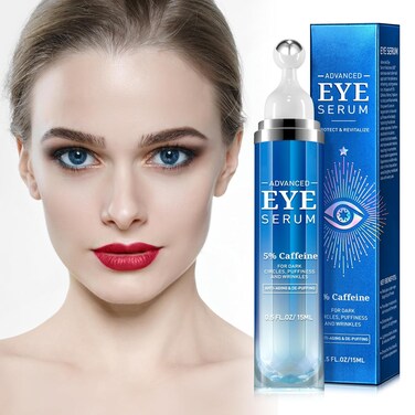 Advanced Eye Serum with Caffeine &amp; Retinol,Eye Treatment Cream for Dark Circles Under,Anti Aging Eye Serum with 360&deg;Massage Roller for Eye Massage Ball-0.5 fl.oz